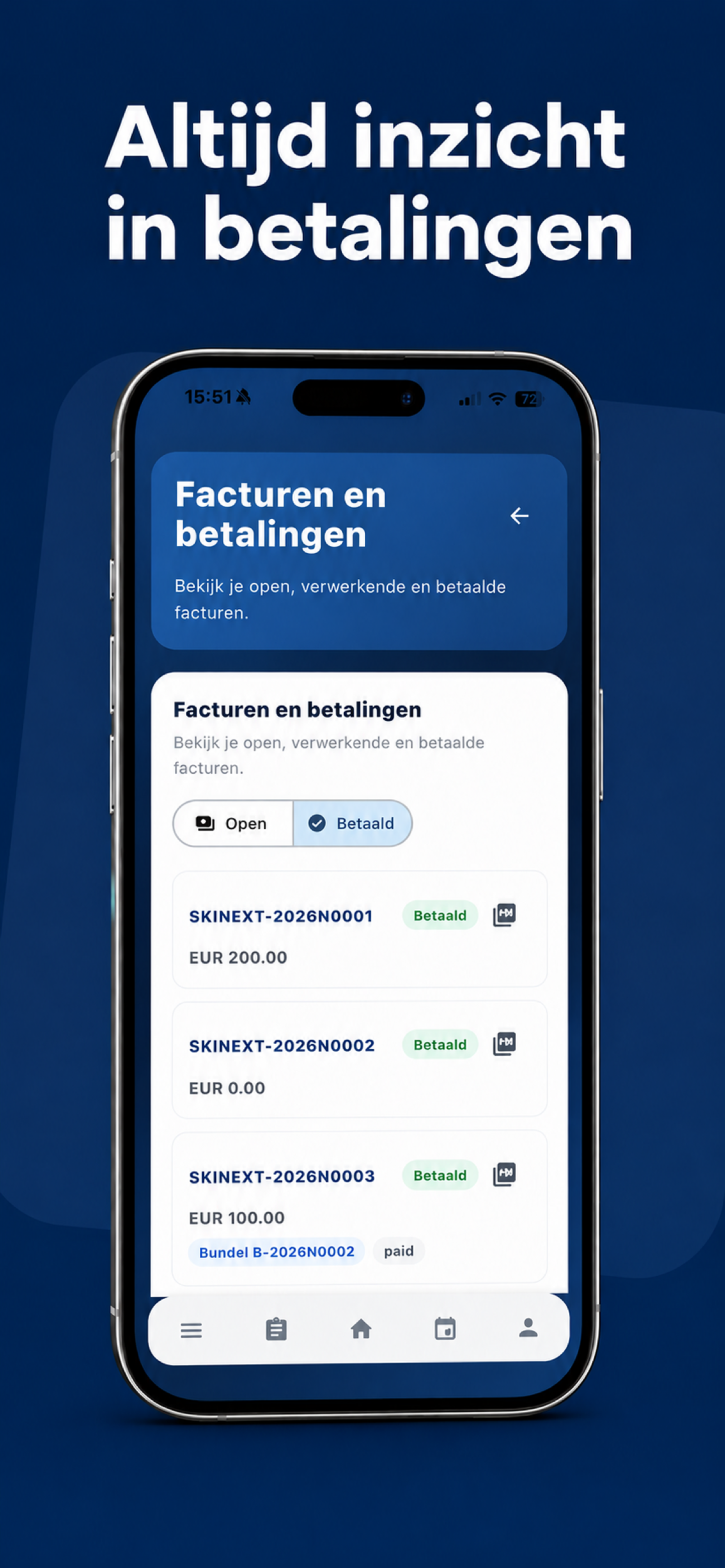 SkiNext mobiele app facturen