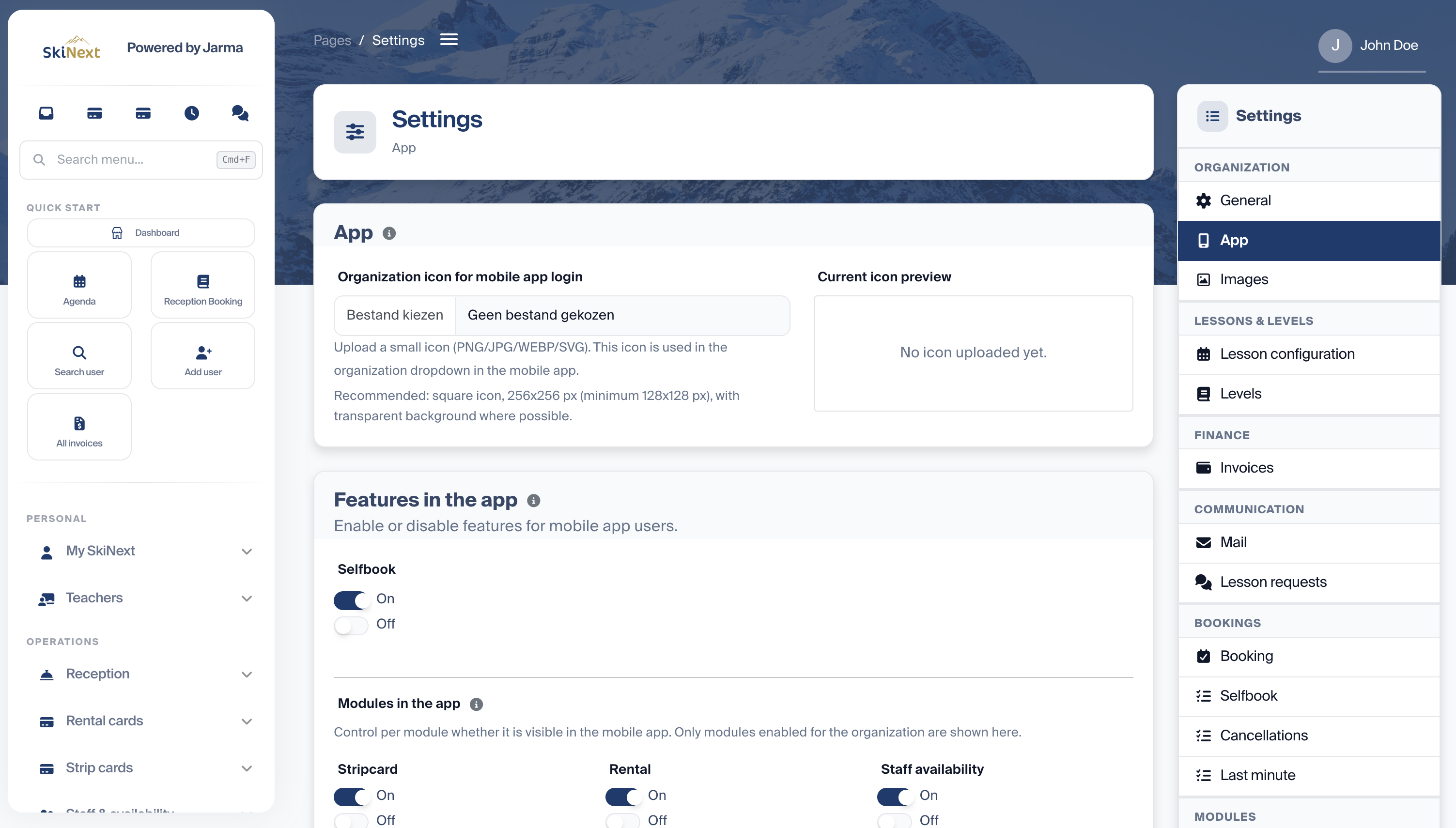 Mobile Plus instellingen in SkiNext