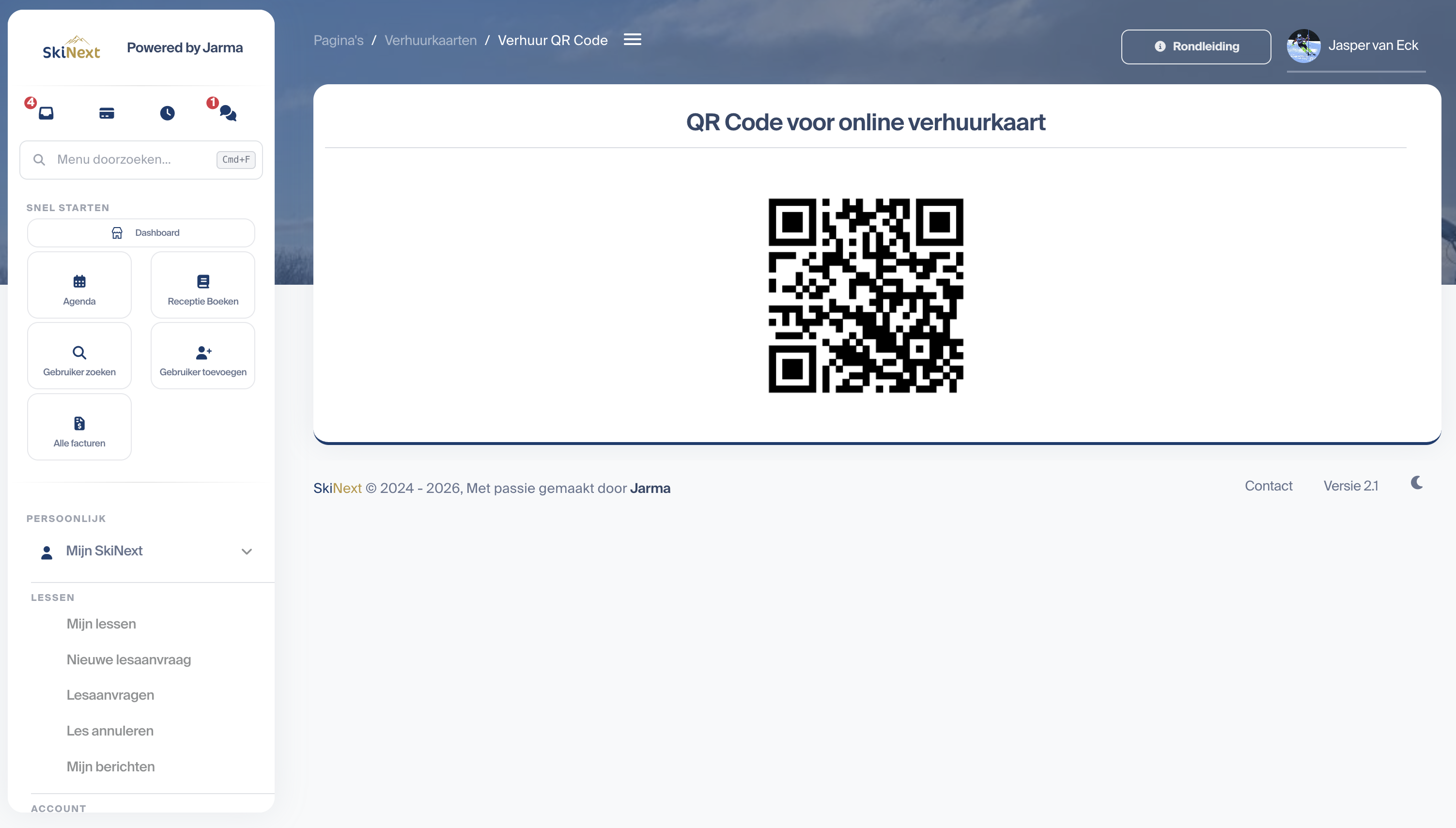 QR-code voor een online verhuurkaart in SkiNext