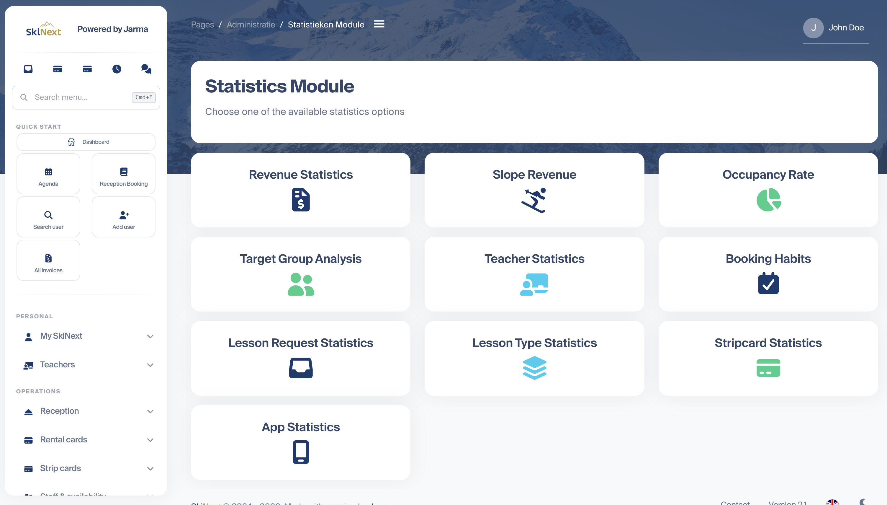 Overzicht van de statistiekmodule in SkiNext